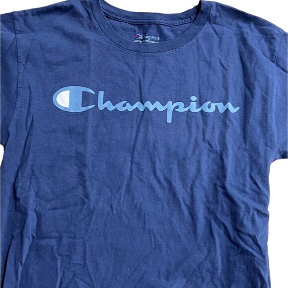 Champion Blue White Classic Crewneck Short Sleeve T-Shirt 100% Cotton Mens Small - Picture 3 of 9